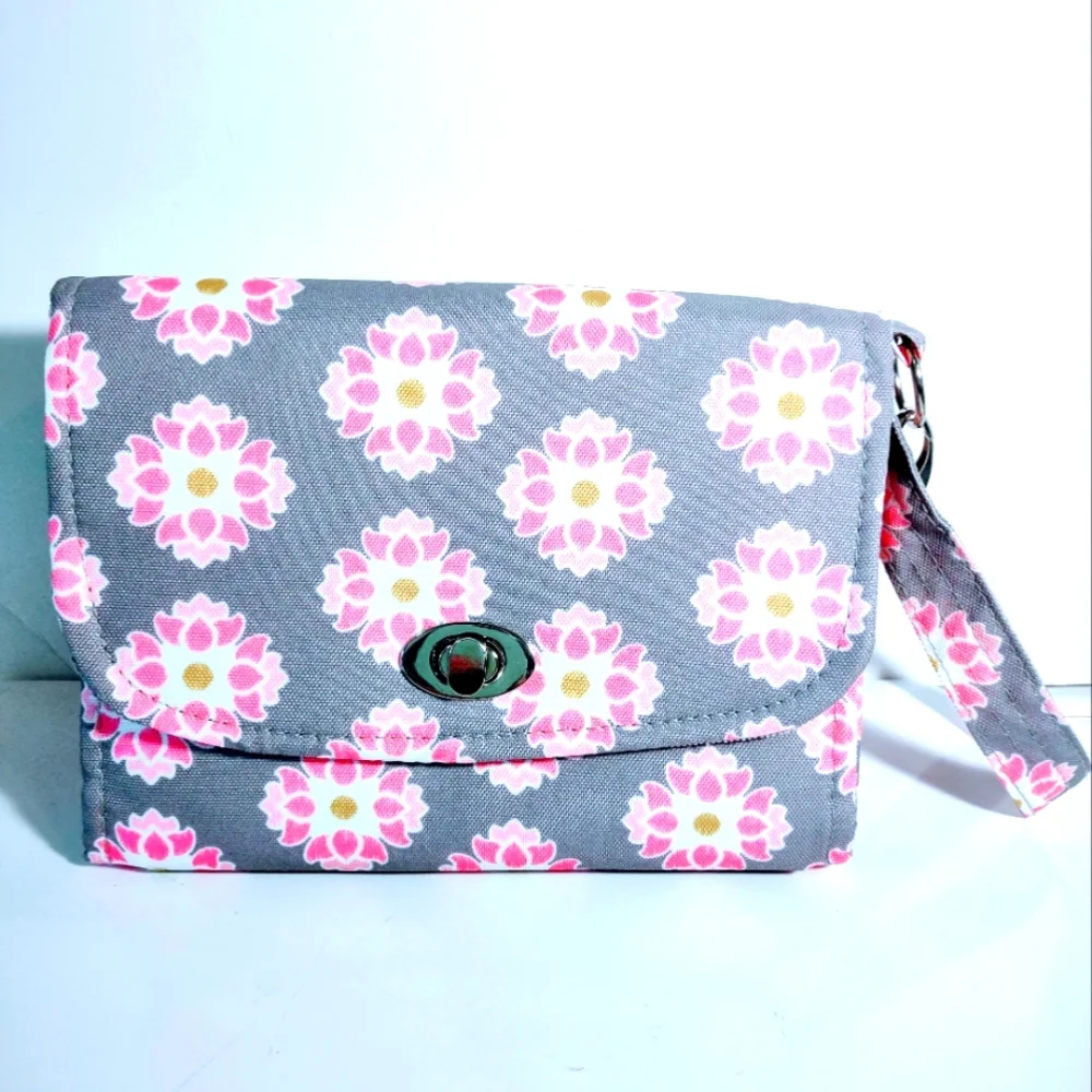Lilly Bit foldable Pink and Grey Diaper Clutch with strap